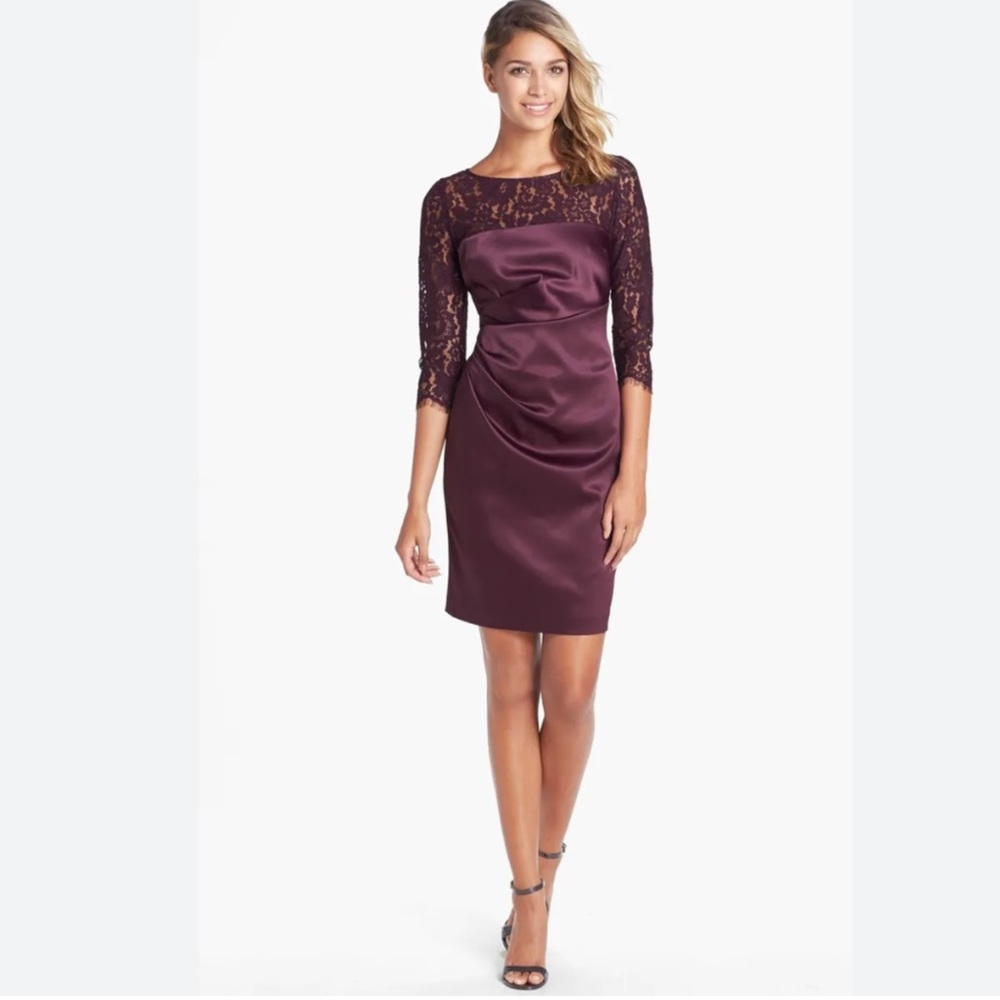 Eliza J Wine Satin & Lace Wedding Bridesmaid Special Occasion Dress